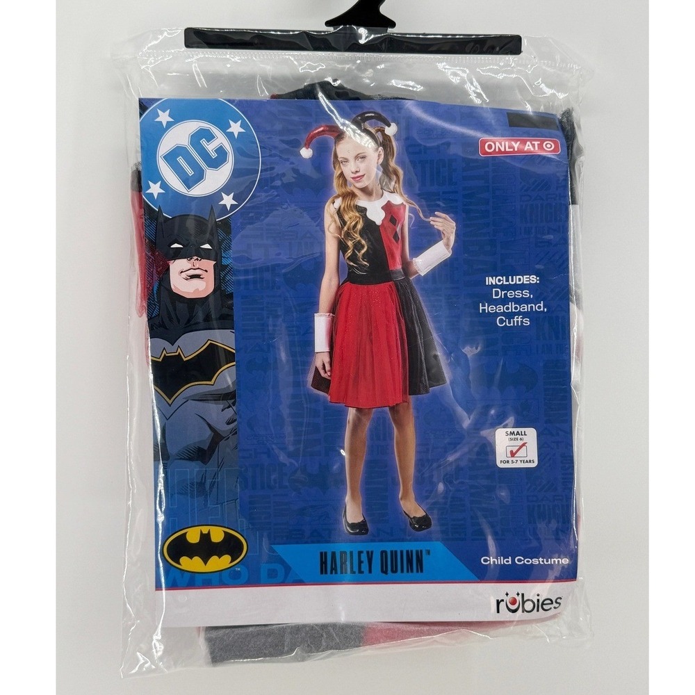 DC Comics Harley Quinn Child Costume Rubies Small Size 6 Red Black Dress Set